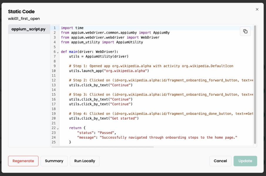 Generated static code view